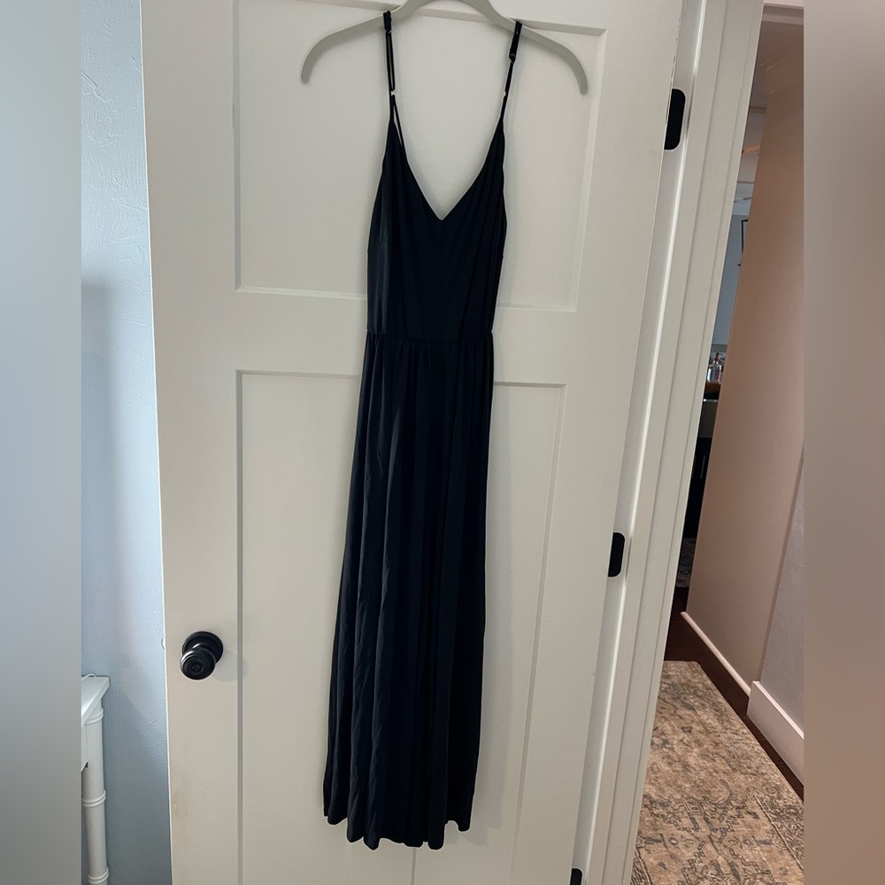 Karlie Black V-Neck Maxi Jumpsuit Romper with Spaghetti Straps